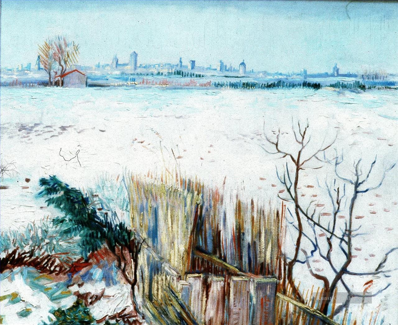 Snowy Landschaft mit Arles im Hintergrund 2 Vincent van Gogh Ölgemälde